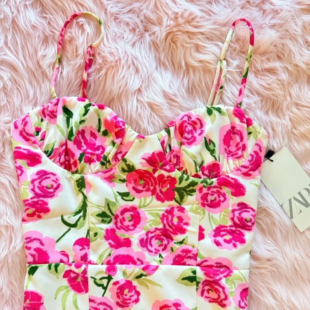 Zara Pink Floral Mini Dress - Picture 2 of 4